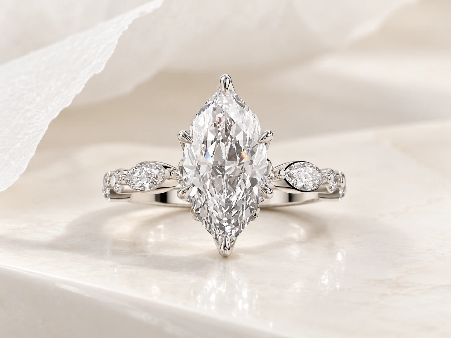 Mq Engagement Ring in white gold, product photo